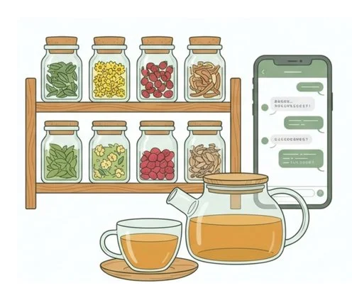 Be By Tea のハーブラックとAIチャット、ティーポット